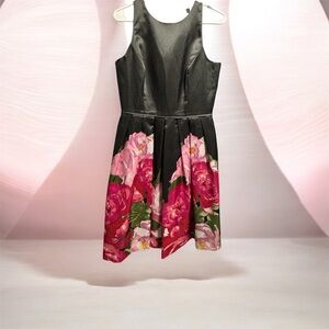 Tahiri Elegant Black and Pink Floral Dress